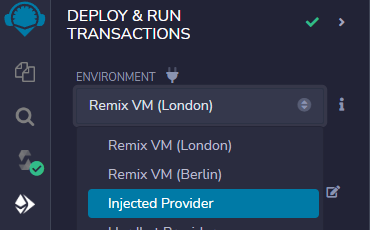 Screenshot showing the Injected Provider environment selected.